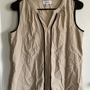 Calvin Klein Tan Mandarin Collar Blouse Size SM